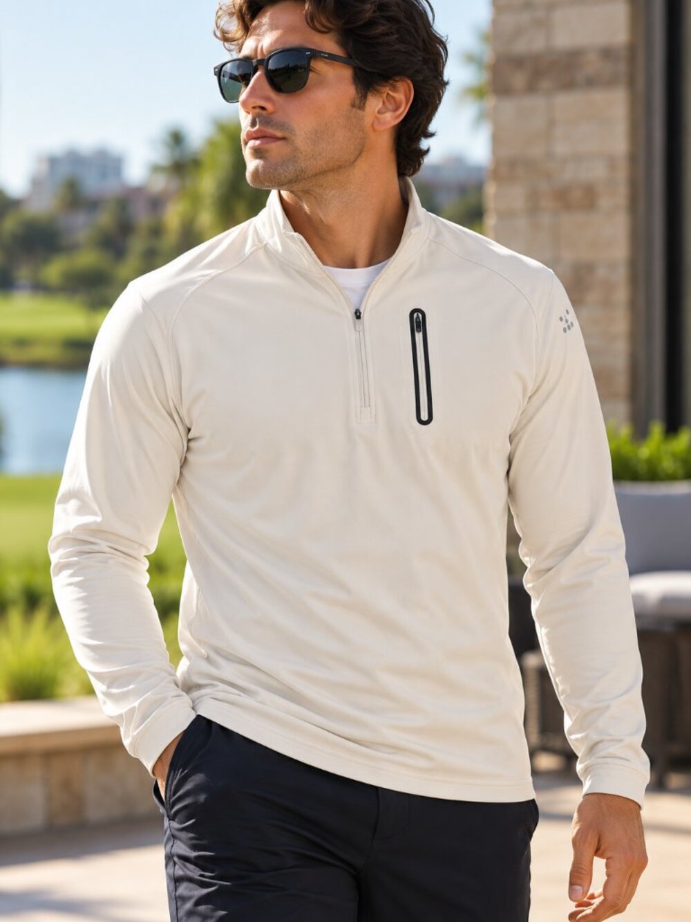BCG Men’s 1/4 Zip Performance Pullover – Cream – Size 2XL